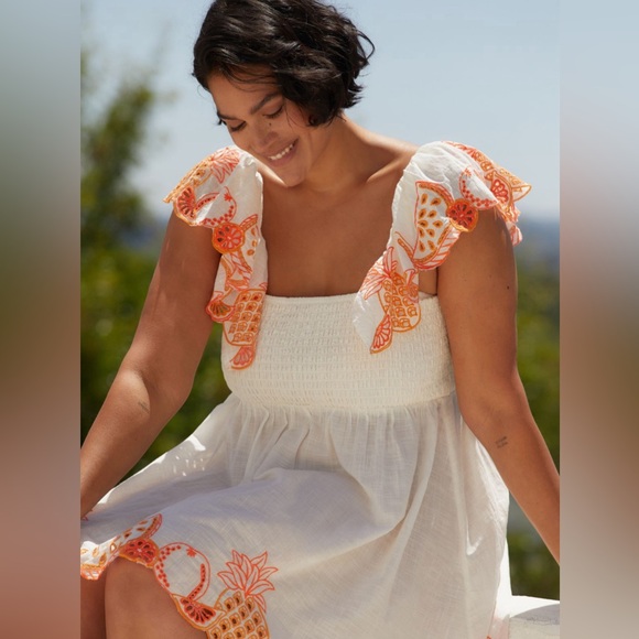 ✨ Anthropologie Flutter-Sleeve Square-Neck Mini Dress Sz M - Picture 6 of 9